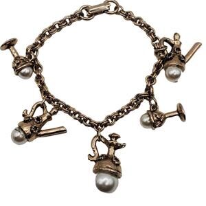 Cocktail Shaker Charm Bracelet Silver Tone Barware Pearl Martini Mid Century 60s